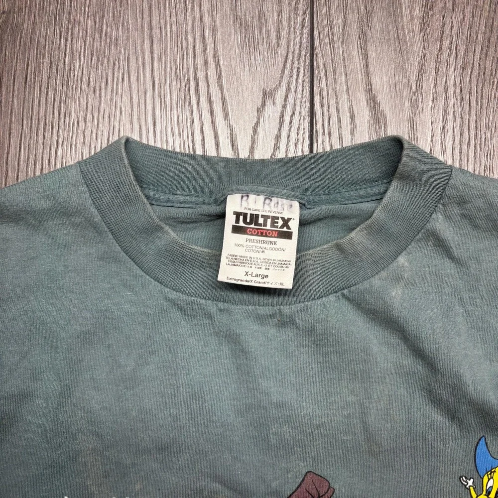 Vintage Looney Tunes Las Vegas 1990s T Shirt Large Green Cartoon Cowboy - Picture 4 of 9